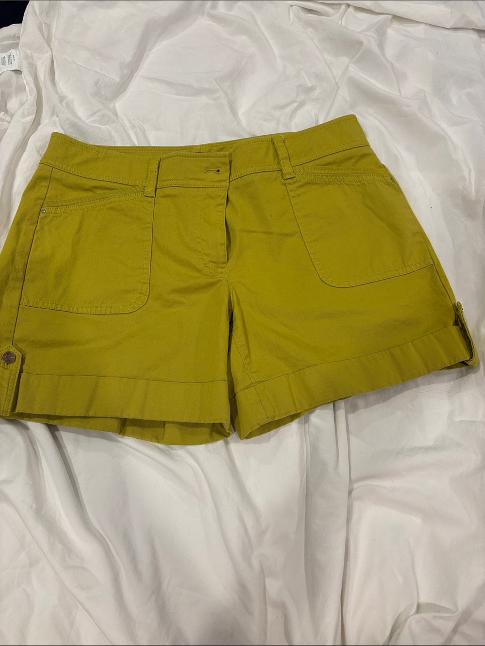 White House Black Market Olive Yellow Utility Cuffed Shorts